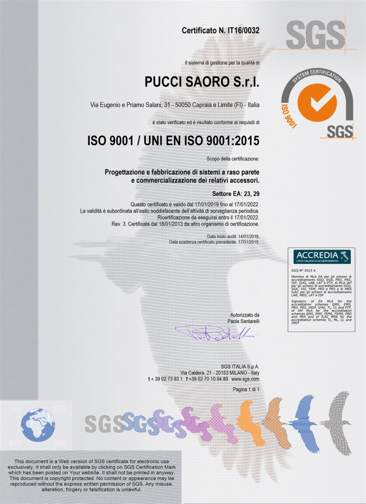 foto di certificato SGS Raso Parete